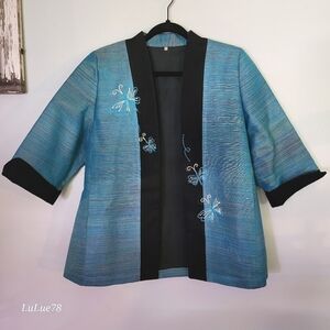 Blue Embroidered Women's Open Face Multicolor Jacket XL